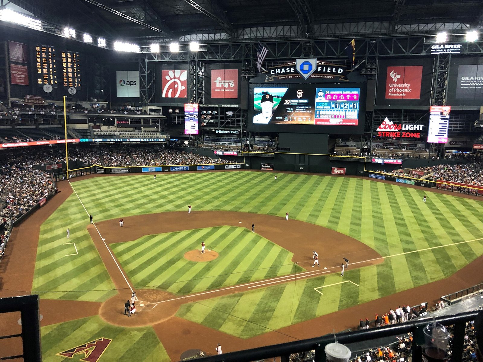 Baseball game inside Chase Field in downtown Phoenix